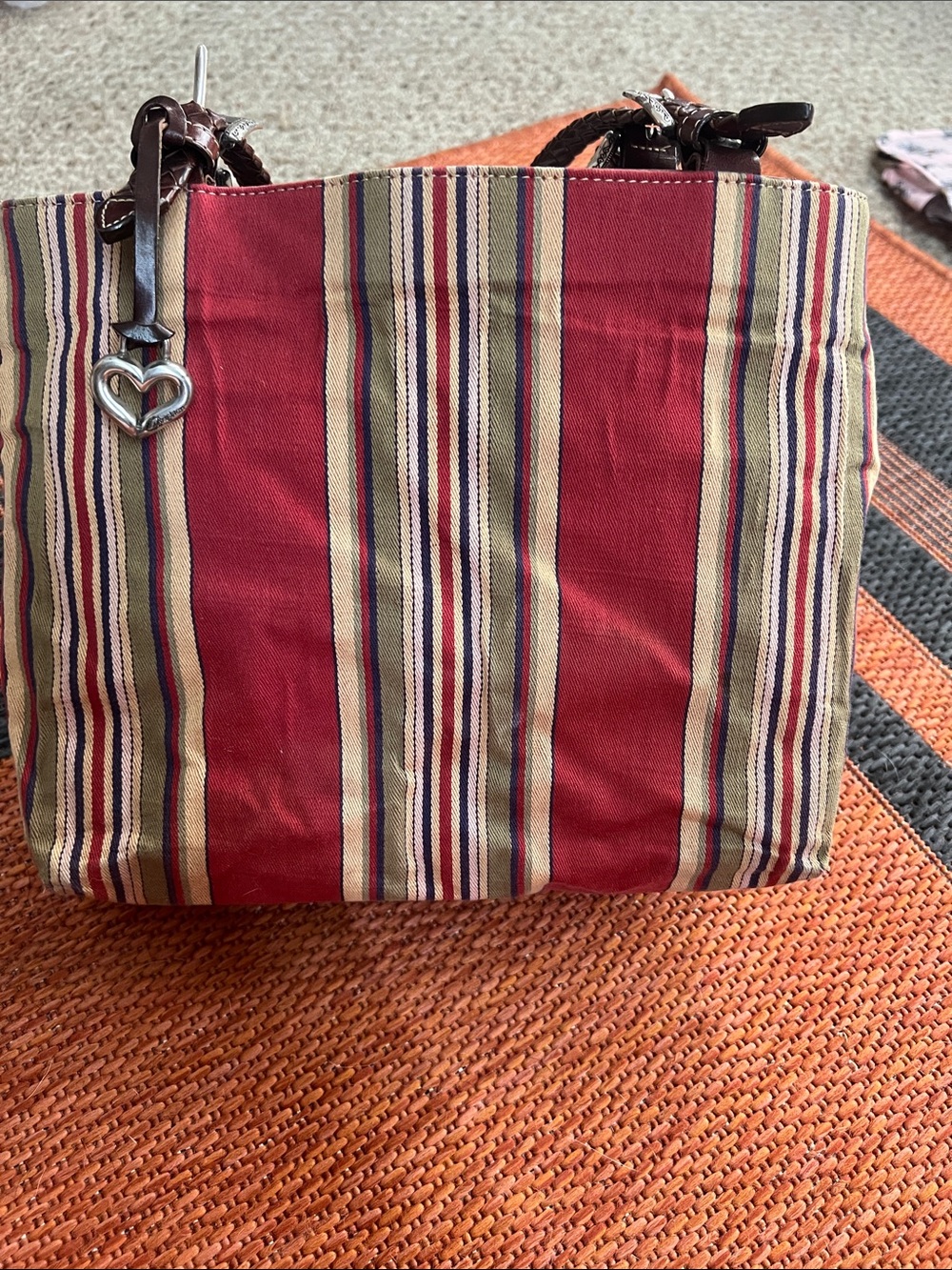 Vintage Brighton Legacy Multi-Color Striped Canvas Tote Shoulder Bag